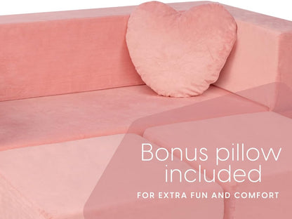 Image displaying a soft modular play furniture and text about it's details