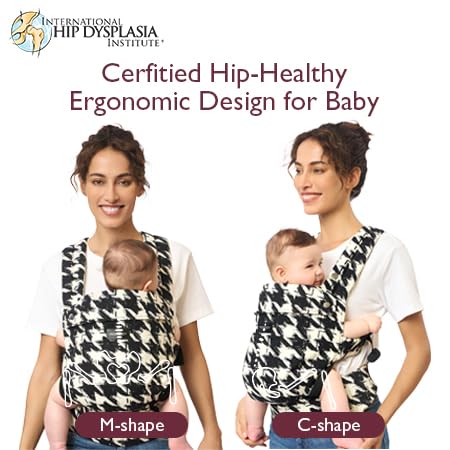 Image displaying a baby in a baby carrier and text about it's deetalis 