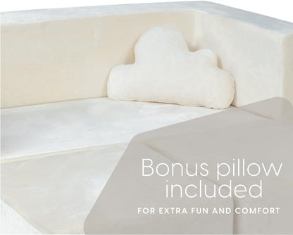 Image displaying a soft modular play furniture and text about it's details