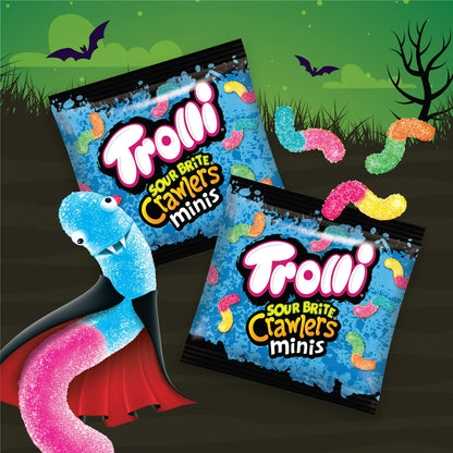 Trolli Mini Sour Brite Crawlers, Halloween Sour Candy Treat Sized, Trick-or-Treating and Fall Parties, 9.6 oz Bag, 16 Count