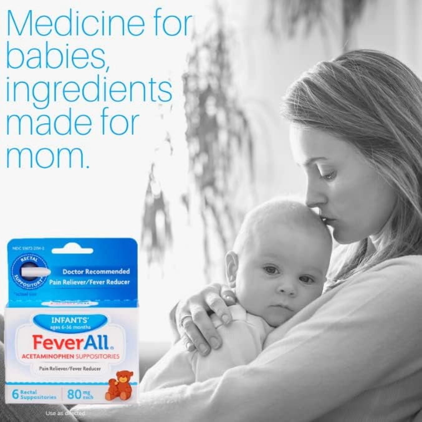 Image showing a woman holding a baby and text and a gentle relief product made to support comfort and wellness during flu, cold, cough or fever