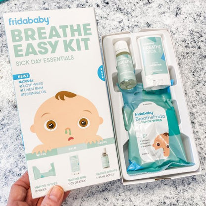 Frida Baby Breathe Easy Kit Sick Day Essentials with Vapor Wipes, Vapor Rub and Vapor Drops