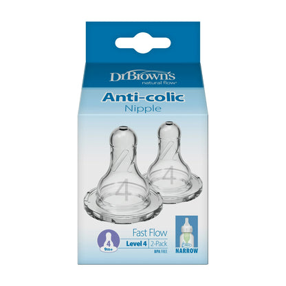 (3 pack) Dr. Brown's Natural Flow Level 4 Narrow Baby Bottle Silicone Nipple, Fast Flow, 9m+, 100% Silicone Bottle Nipple, 2 Pack