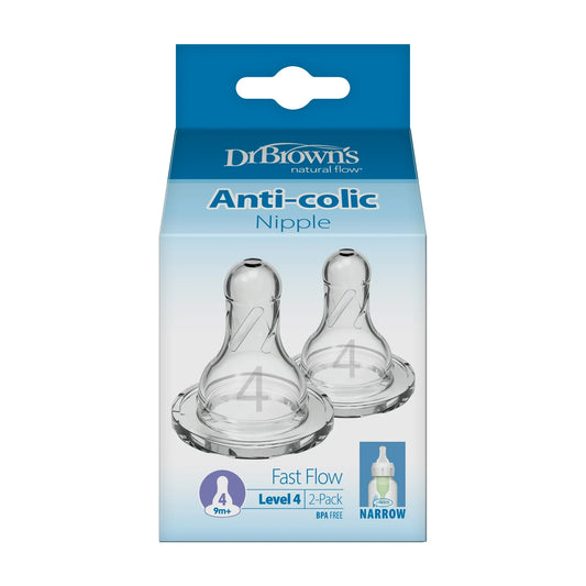(3 pack) Dr. Brown's Natural Flow Level 4 Narrow Baby Bottle Silicone Nipple, Fast Flow, 9m+, 100% Silicone Bottle Nipple, 2 Pack