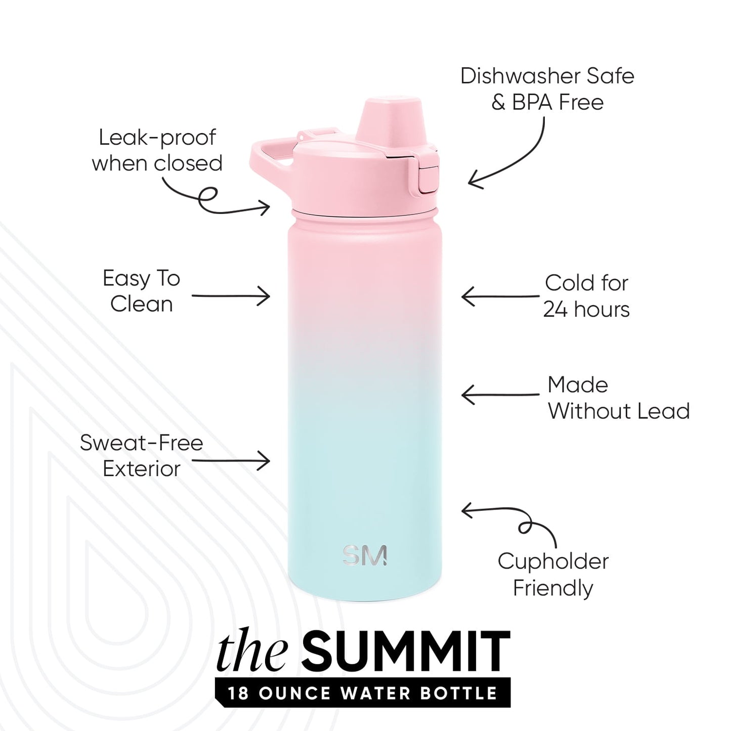 Simple Modern 18 fl oz Insulated Stainless Steel Summit Water Bottle with Covered Silicone Straw Lid | Sweet Taffy