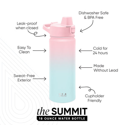 Simple Modern 18 fl oz Insulated Stainless Steel Summit Water Bottle with Covered Silicone Straw Lid | Sweet Taffy