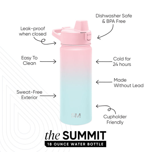 Simple Modern 18 fl oz Insulated Stainless Steel Summit Water Bottle with Covered Silicone Straw Lid | Sweet Taffy