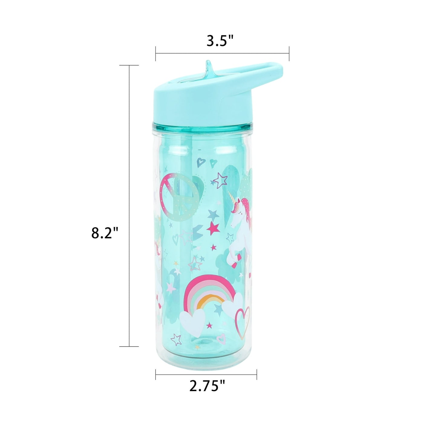Your Zone 14 oz Double Wall Insulated Plastic Water Bottle with Lid and Straw