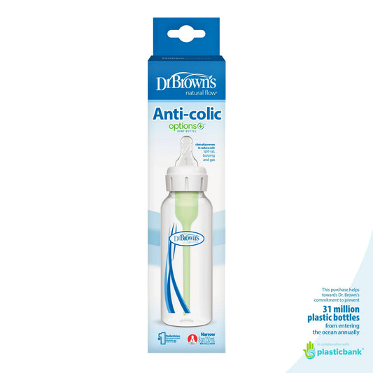 (2 pack) Dr. Brown's Natural Flow Anti-Colic Options+ Narrow Baby Bottle, 8oz, Slow Flow, 0m+, 1 Pack