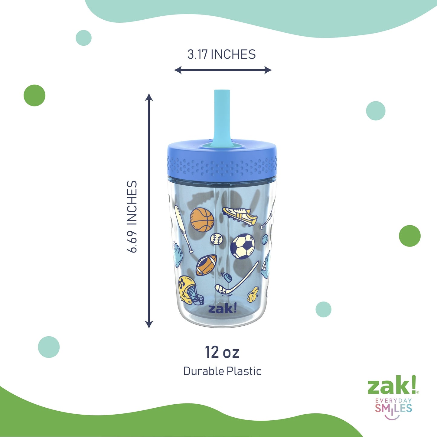 Zak Designs 12oz Kids Straw Tumbler, Double Wall Durable Plastic Tumbler with Silicone Straw Utilizing Leak-Proof Valve, Travel Straw Tumbler