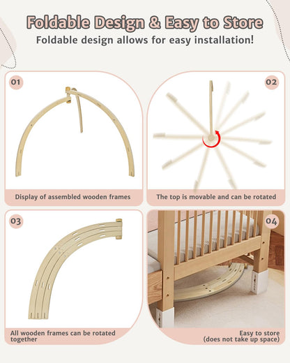 Image displaying a baby with a Baby activity play set and text about it's details