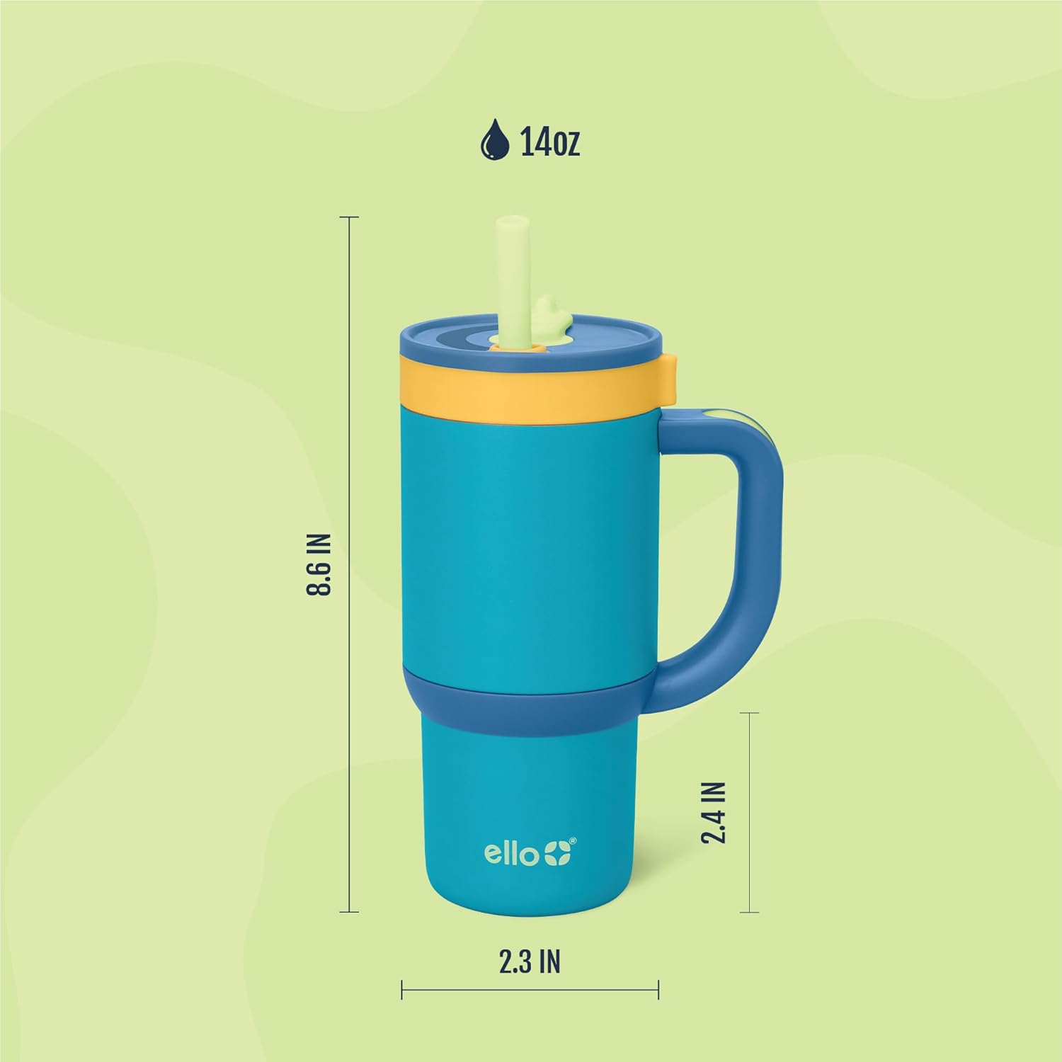 Image displaying a kid's tumbler and it's dimensions