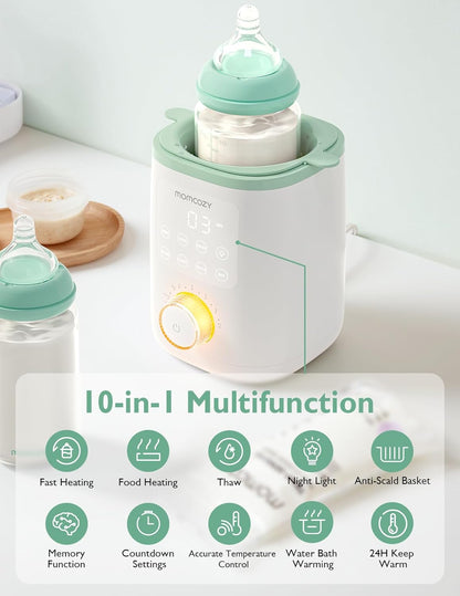 Image displaying a baby bottle warmer/sterilizer and text about it's details