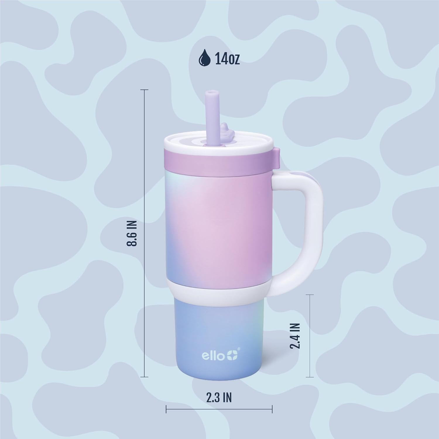 Image displaying a kid's tumbler and it's dimensions
