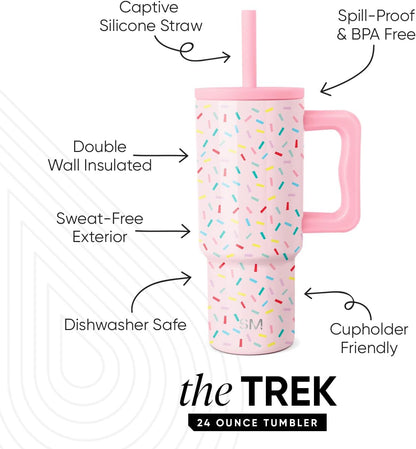 Image displaying a kid holding a tumbler and text about it's details