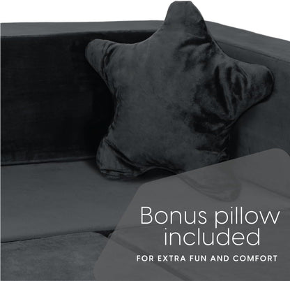 Image displaying a soft modular play furniture and text about it's details