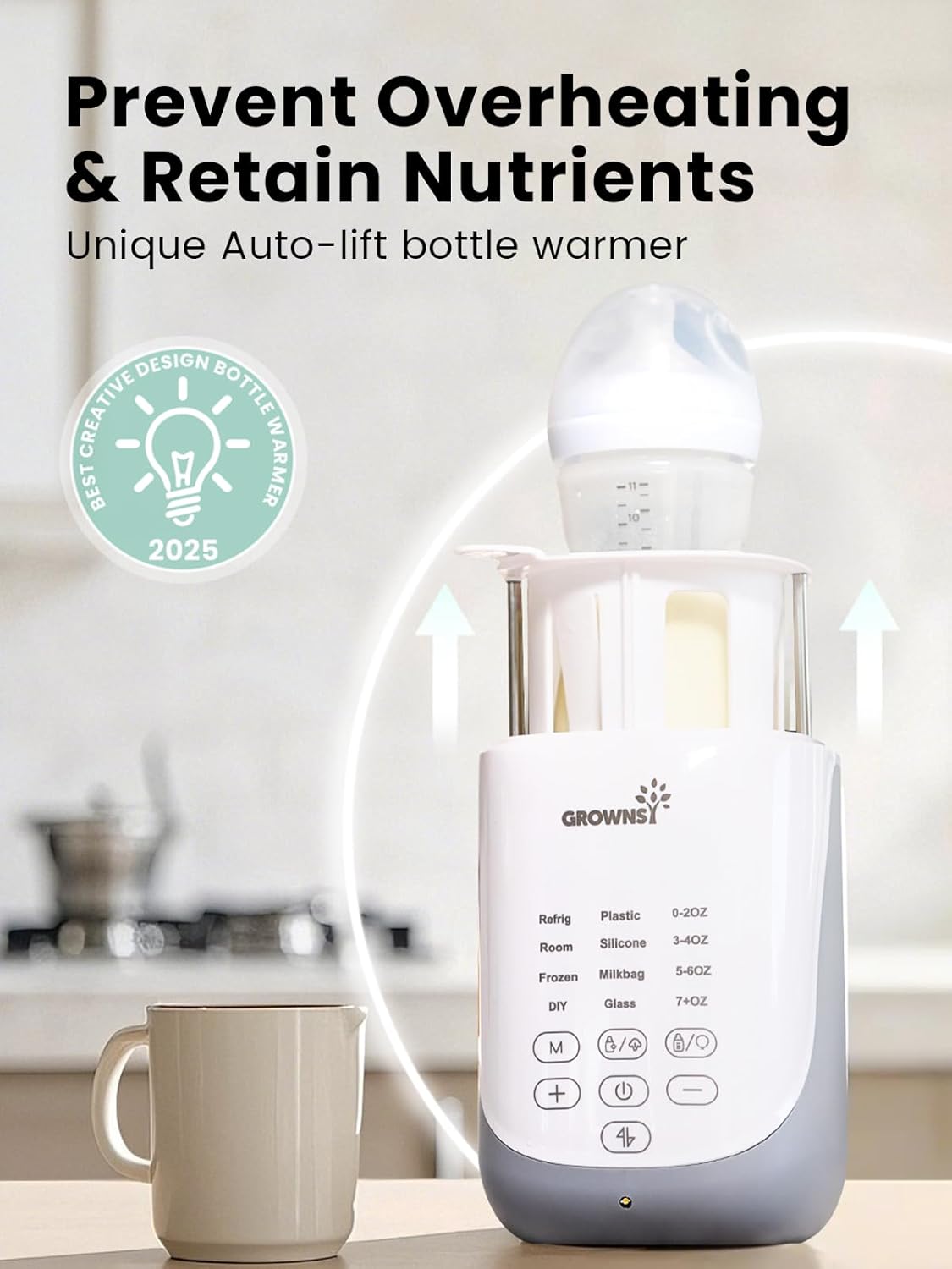 Image displaying a baby bottle warmer/sterilizer and text about it's details