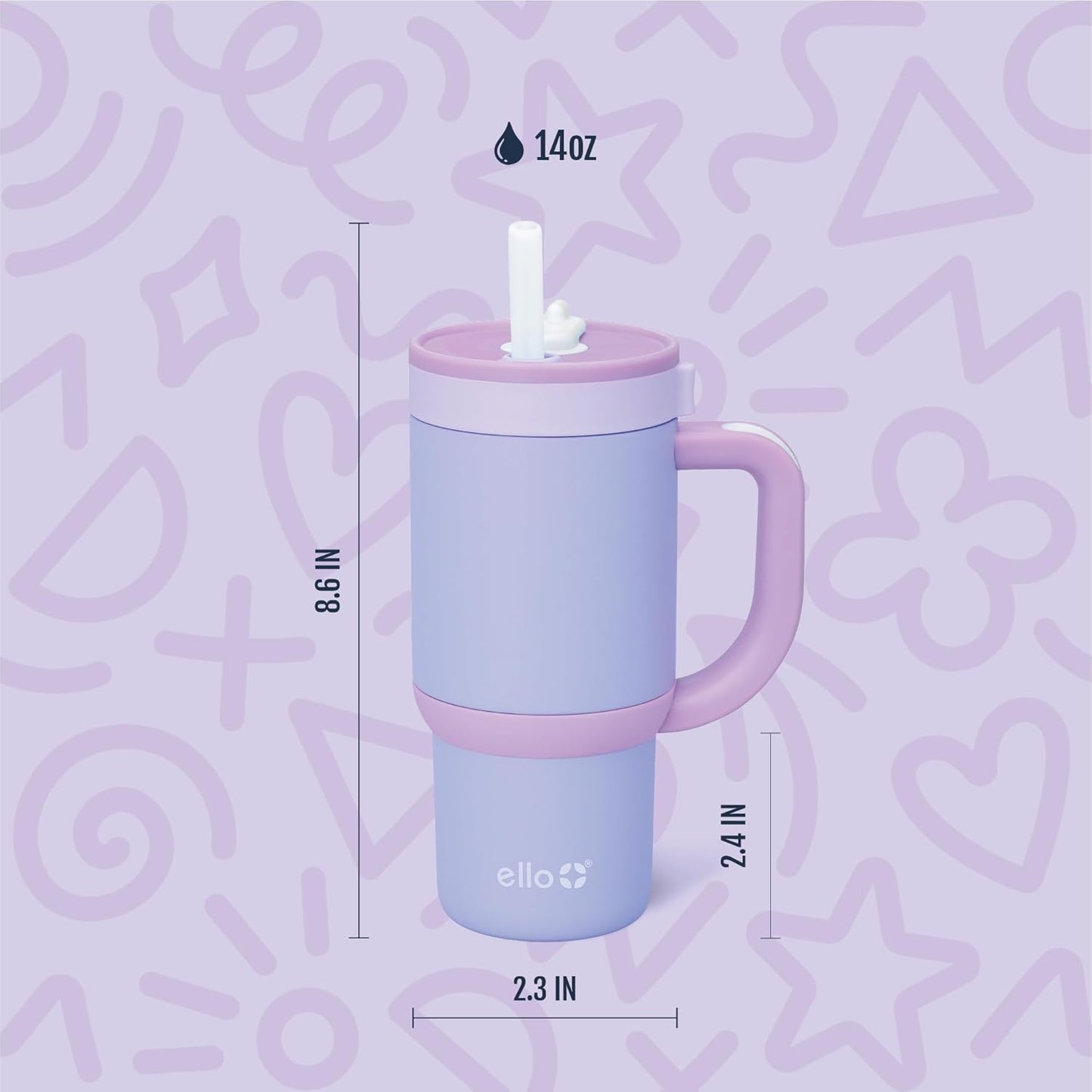Image displaying a kid's tumbler and it's dimensions
