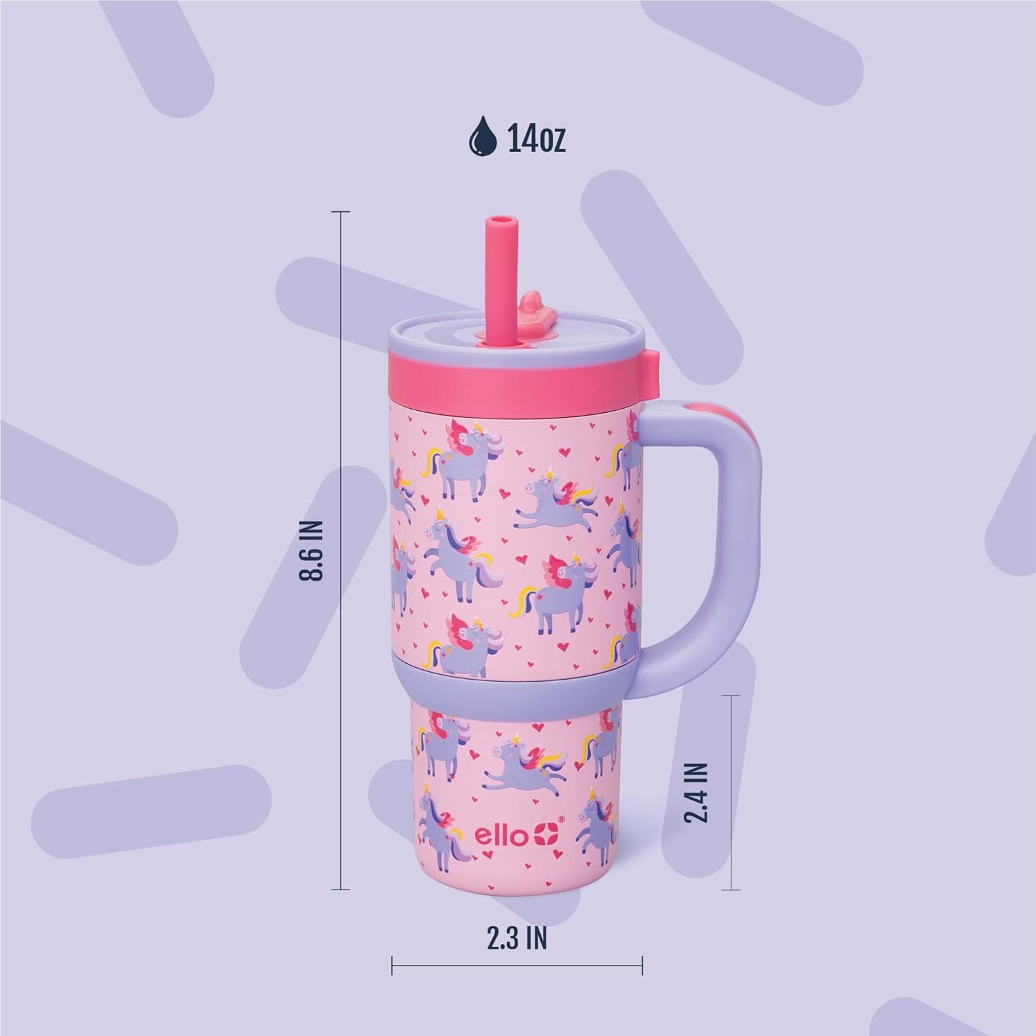 Image displaying a kid's tumbler and it's dimensions