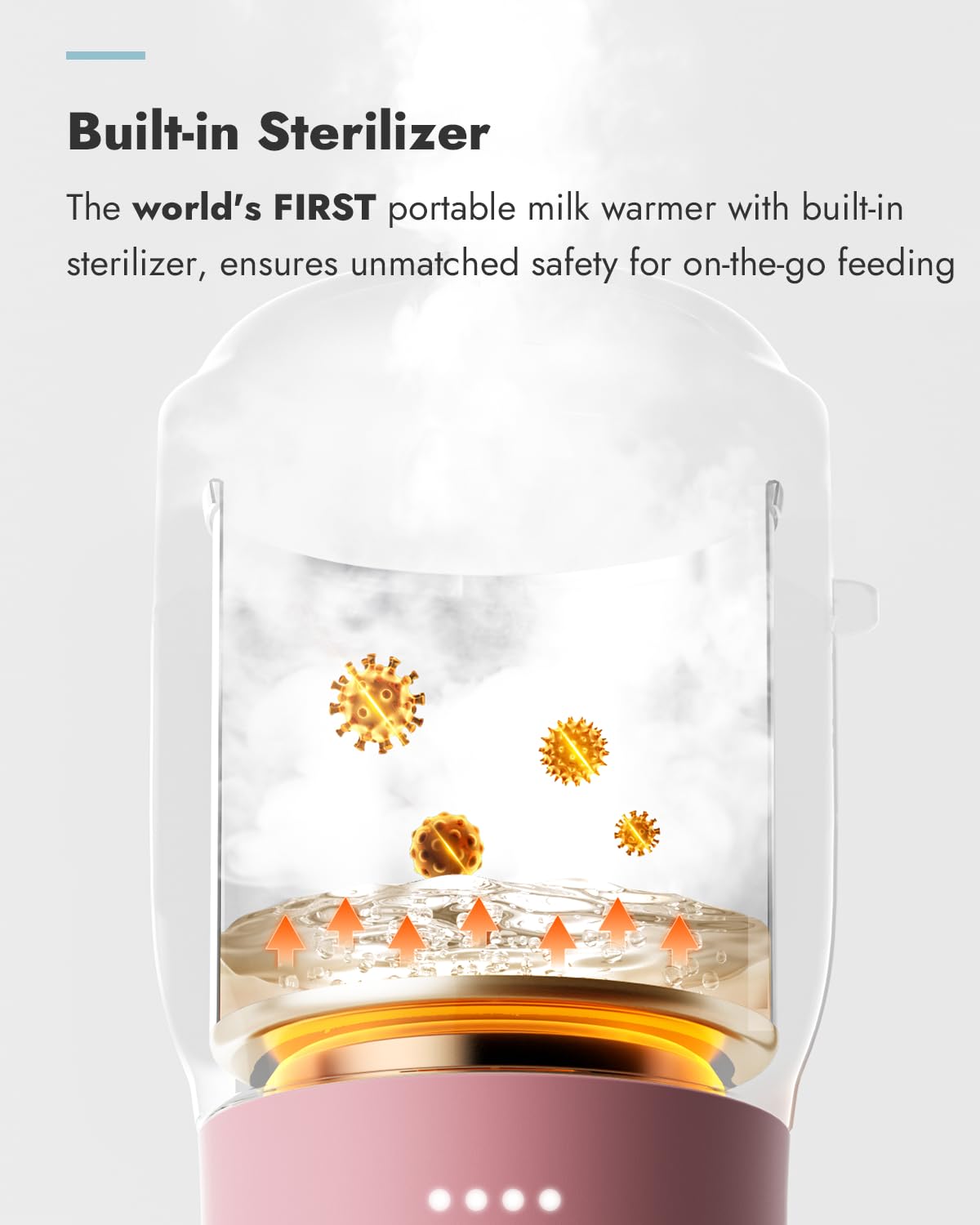 Image displaying a baby bottle warmer/sterilizer and text about it's details