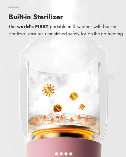 Image displaying a baby bottle warmer/sterilizer and text about it's details