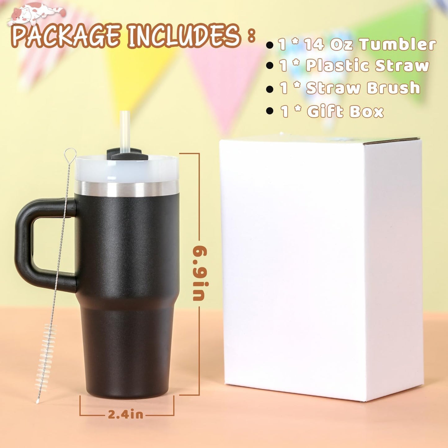 Image displaying a baby with a tumbler and it's details