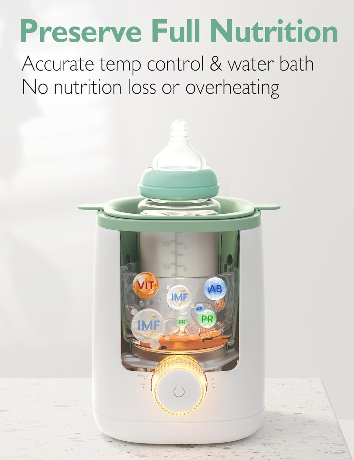 Image displaying a baby bottle warmer/sterilizer and text about it's details