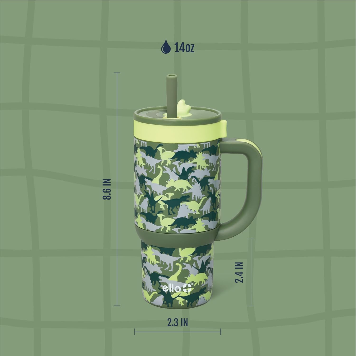 Image displaying a kid's tumbler and it's dimensions