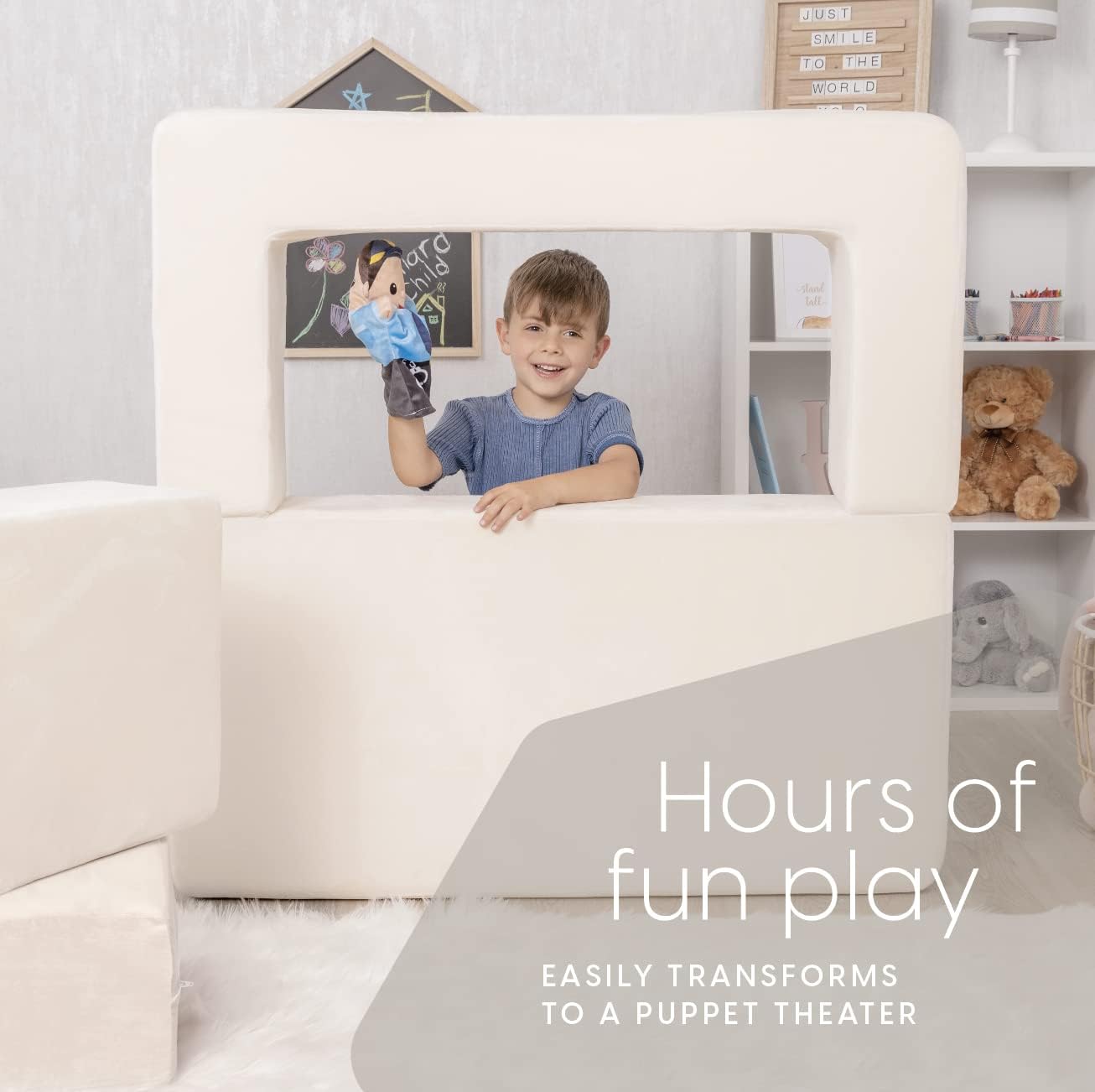 Image displaying a kid playing with a soft modular play furniture