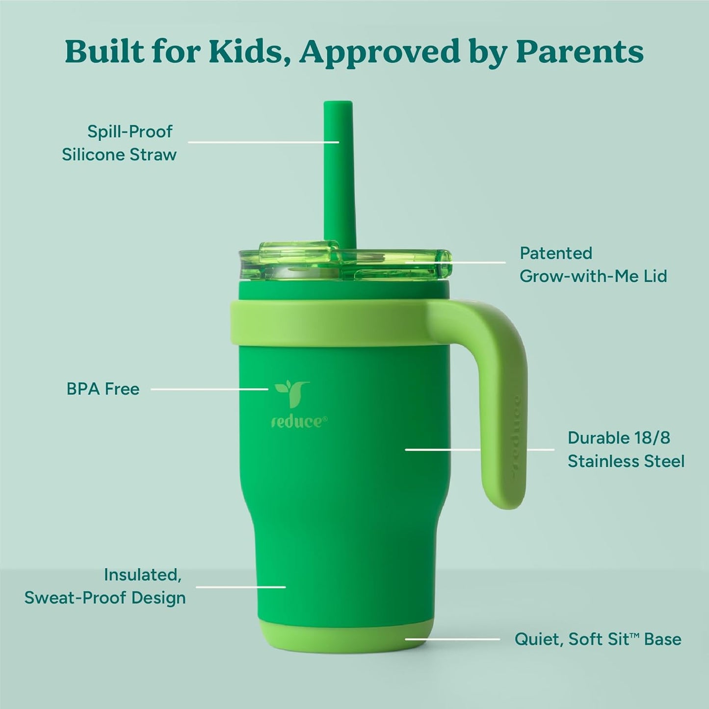 Image displaying a kid's tumbler and text about it's details