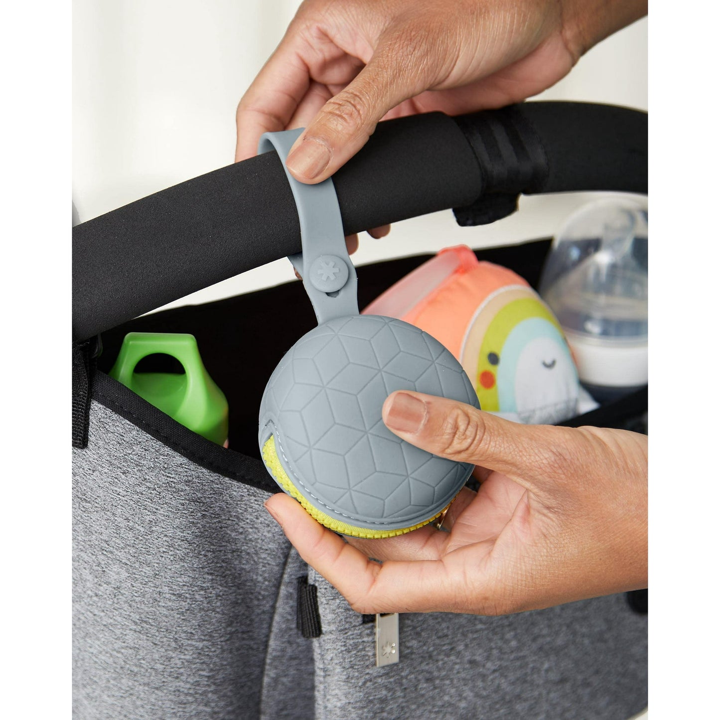 Skip Hop Grab & Go Silicone Pacifier Holder, Grey, Age 0+