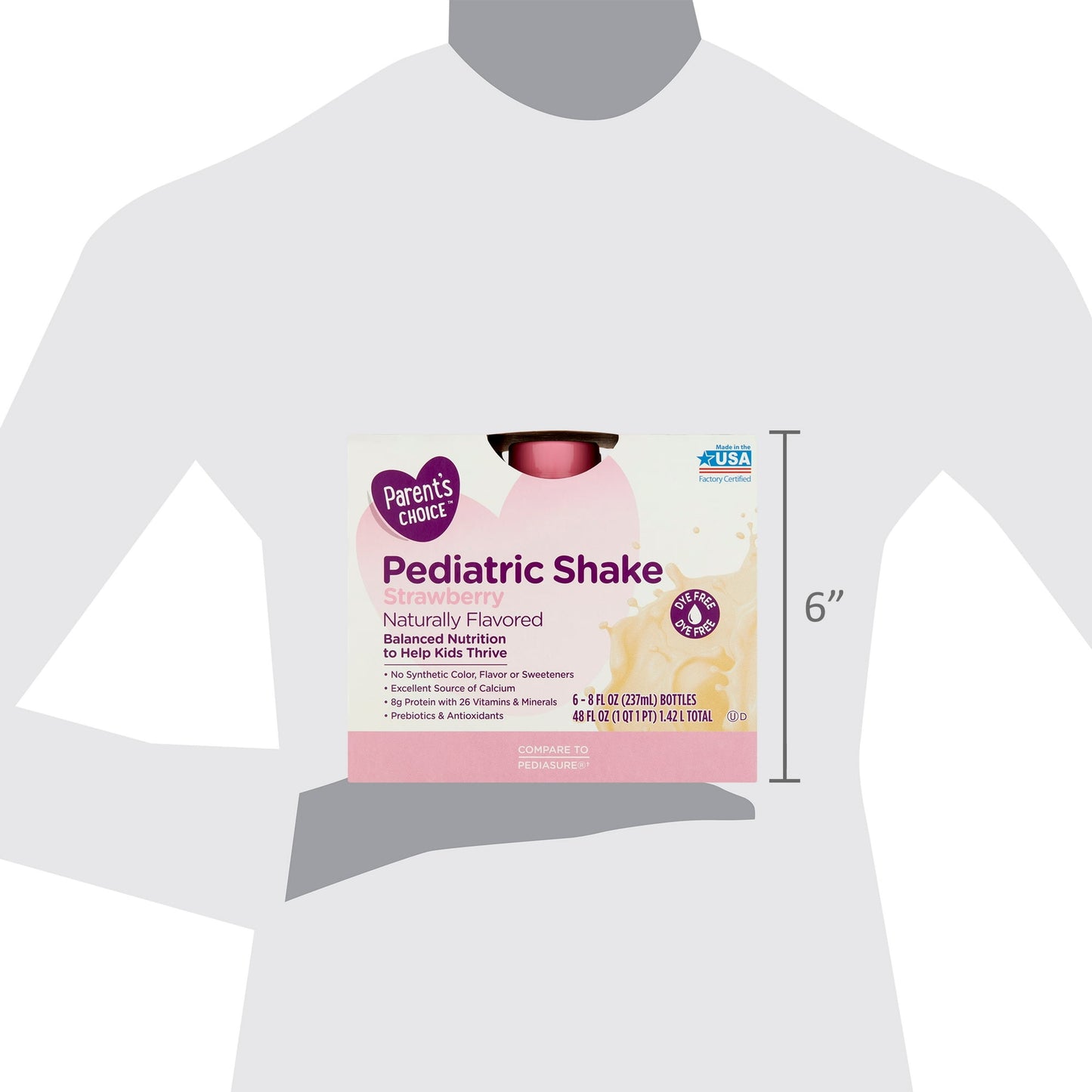 Box of children's Strawberry flavoured nutrition shakes with nutritional information and size indicated