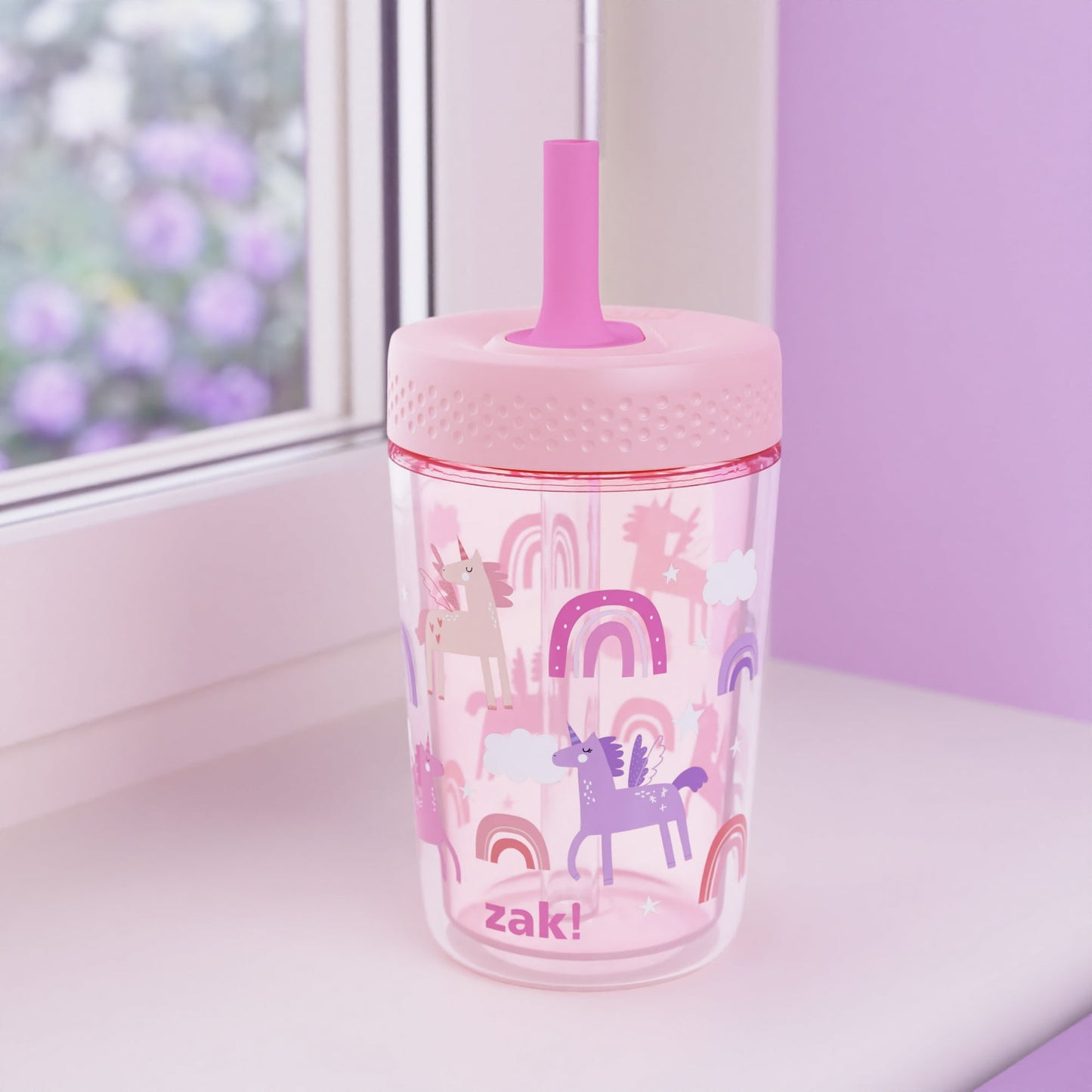 Zak Designs 12oz Kids Straw Tumbler, Double Wall Durable Plastic Tumbler with Silicone Straw Utilizing Leak-Proof Valve, Travel Straw Tumbler