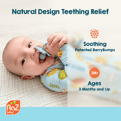 RaZbaby RaZberry Silicone Teether Toy / Multi-Texture Design / Hands Free Design / for Baby 3m+ / Pacifier Style Teether