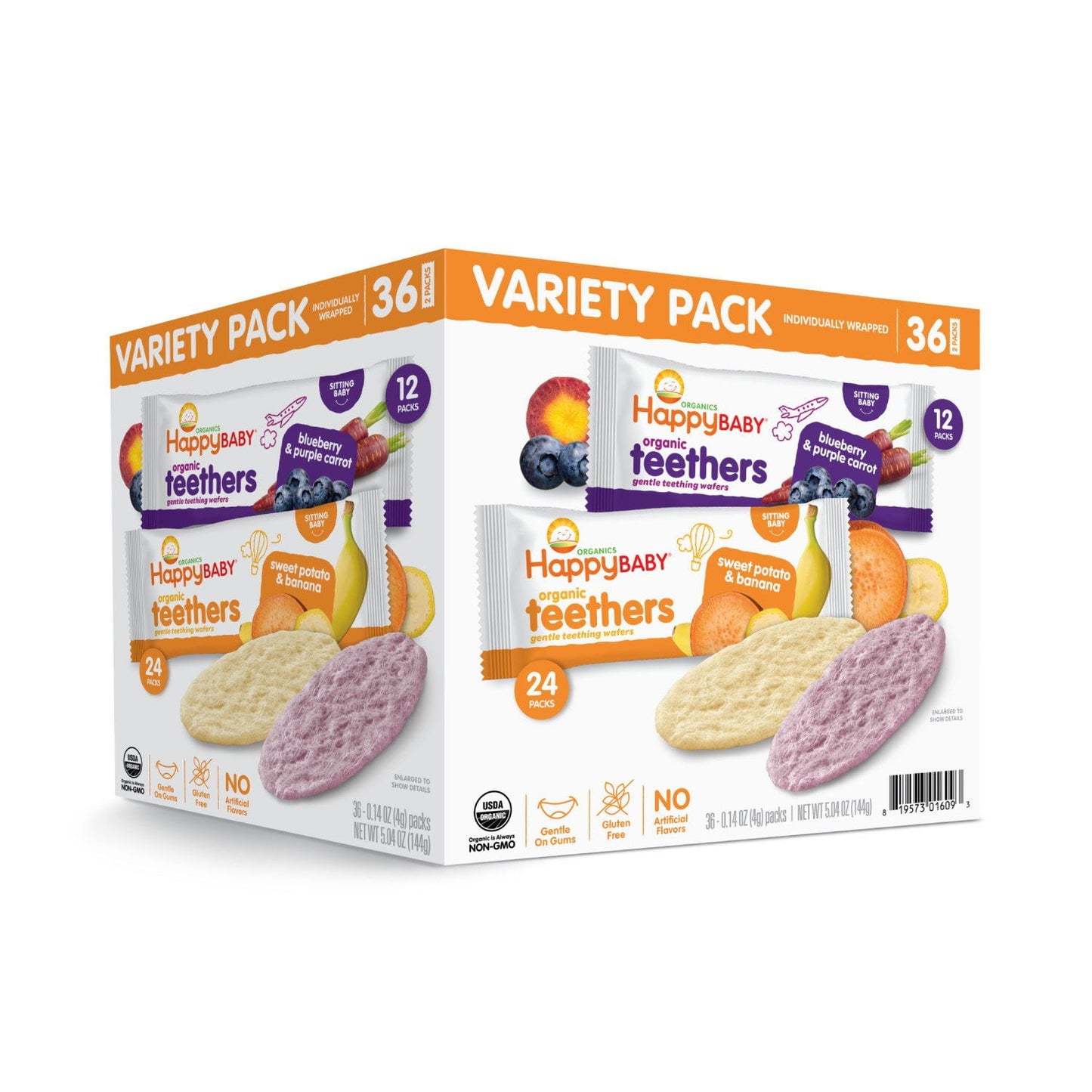 HappyBABY Organics Teething Wafers, Variety Pack, 36 ct