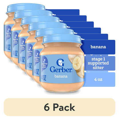 6 pack Banana puree baby food, 4 oz jar – smooth stage 1 fruit puree for infants’ first solid food experience.