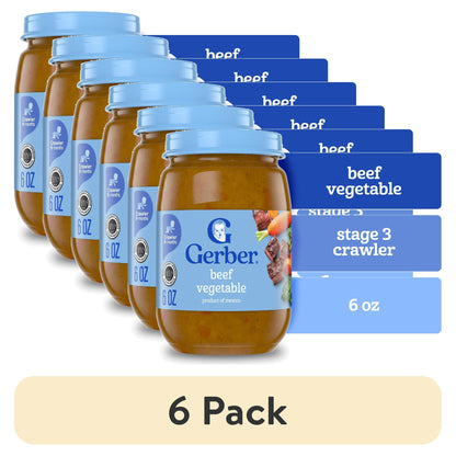6 pack Beef and vegetable baby food, 6 oz jar – hearty stage 3 puree meal for older infants and toddlers.