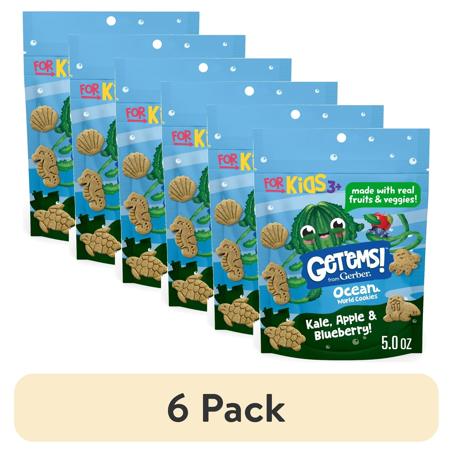 6 pack Kale, apple, and blueberry cookies – crunchy kids snack made with real fruits, veggies, and added nutrients.