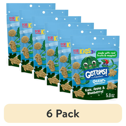 6 pack Kale, apple, and blueberry cookies – crunchy kids snack made with real fruits, veggies, and added nutrients.