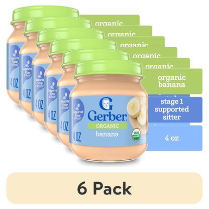 6 pack Organic banana puree baby food, 4 oz jar – smooth stage 1 fruit puree for infants starting solids.