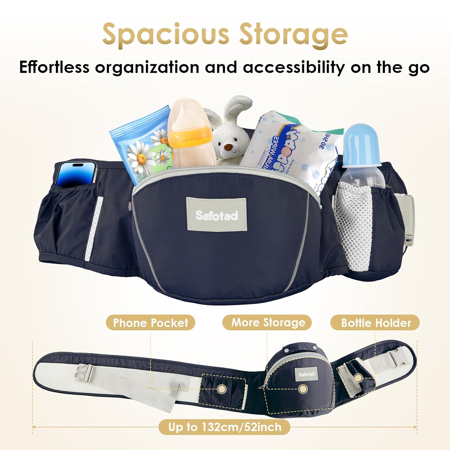 Image displaying a baby carrier and text about it's details