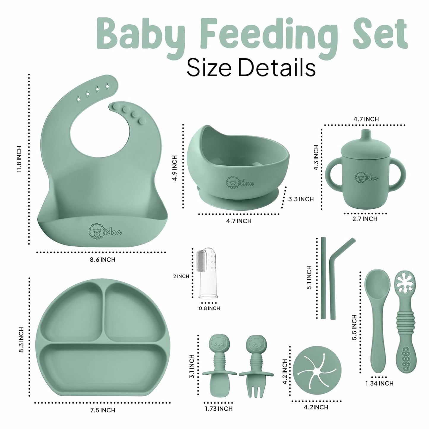 O'doe 11-Piece BPA-Free Silicone Baby Feeding Set