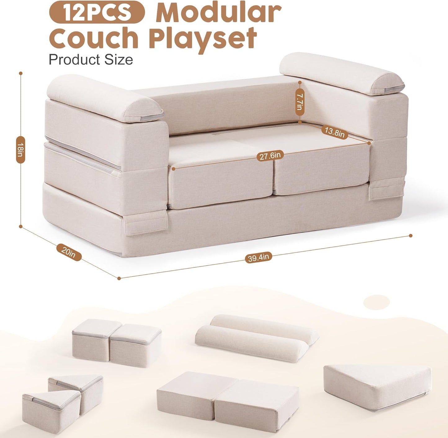 Image displaying a soft modular play furniture and it's dimension