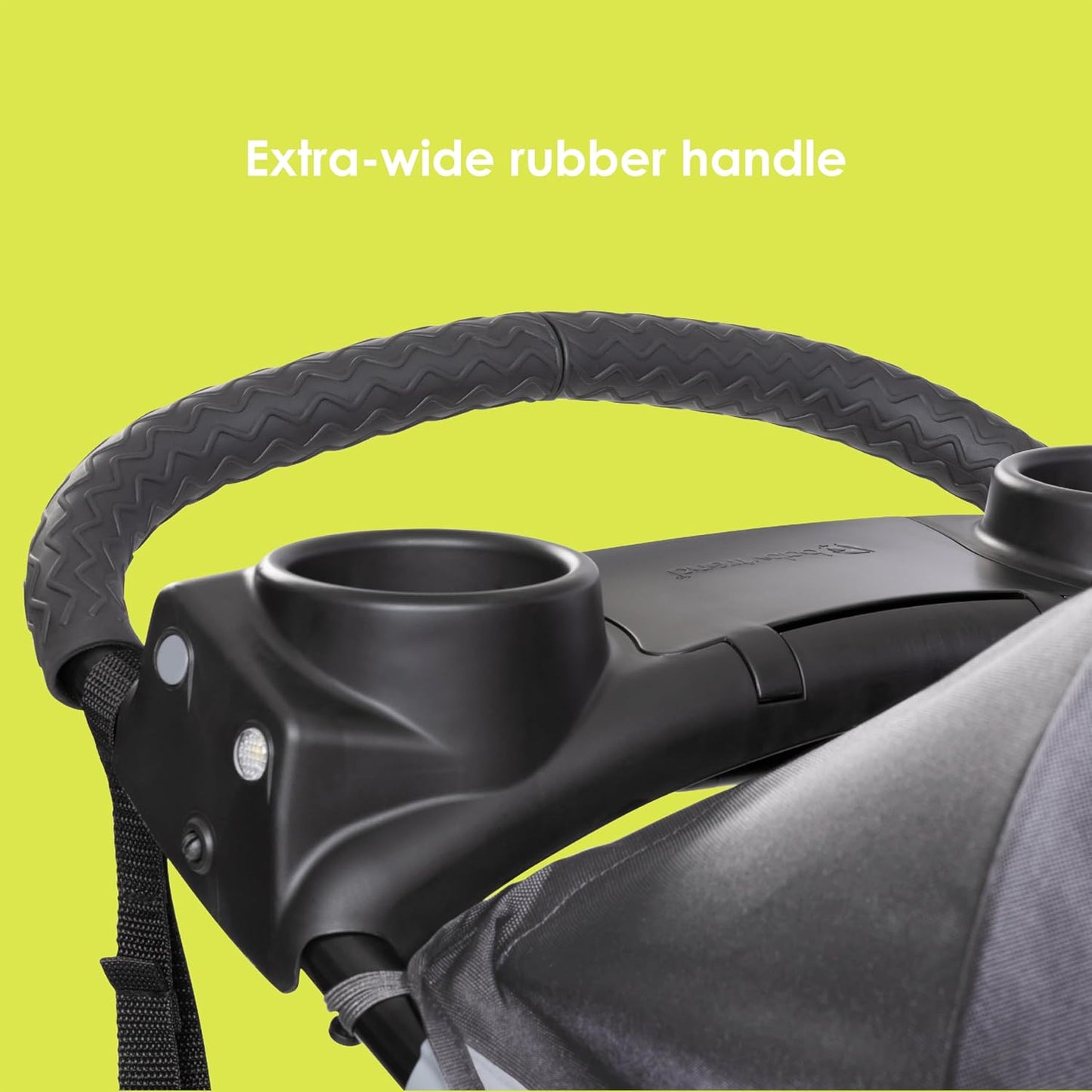 Image displaying a jogging stroller with text about it’s details