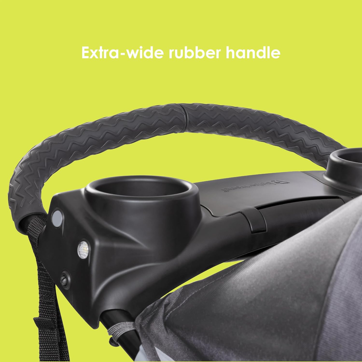 Image displaying a jogging stroller with text about it’s details