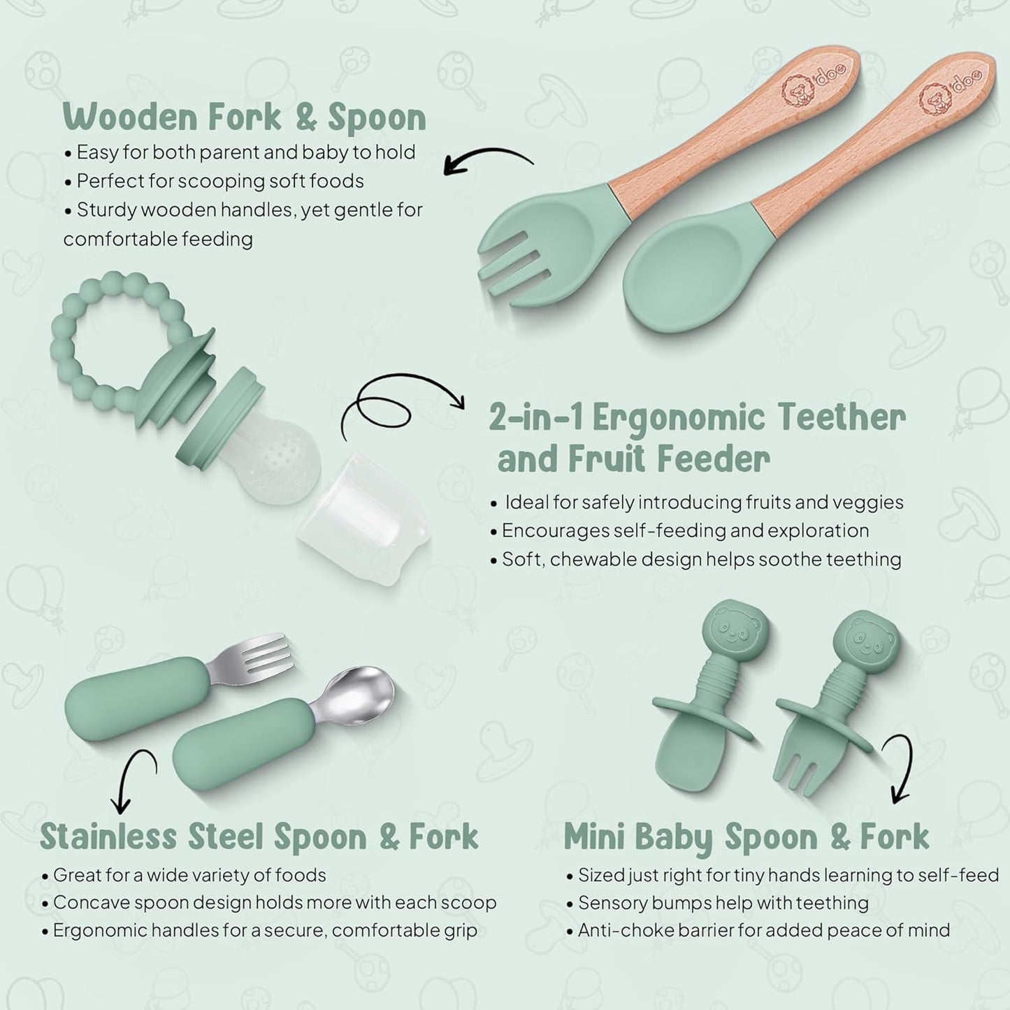 O'doe 17-Piece BPA-Free Silicone Baby Feeding Set