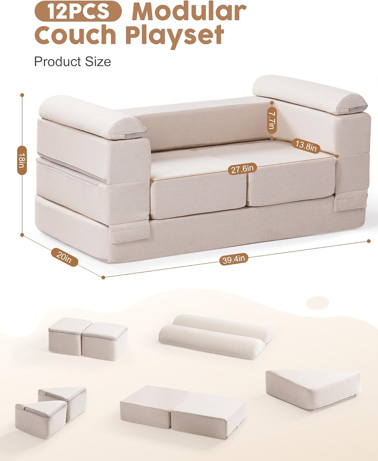 Image displaying a soft modular play furniture and it's dimension