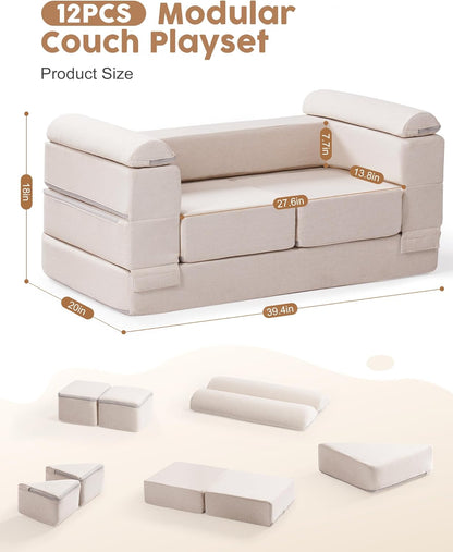 Image displaying a soft modular play furniture and it's dimension