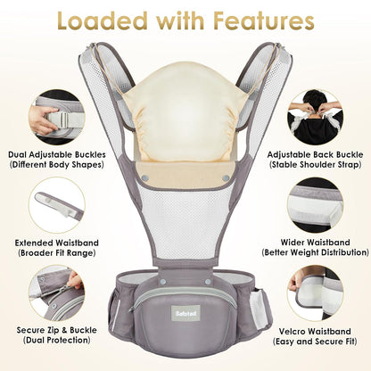 Image displaying a baby carrier and text about it's details