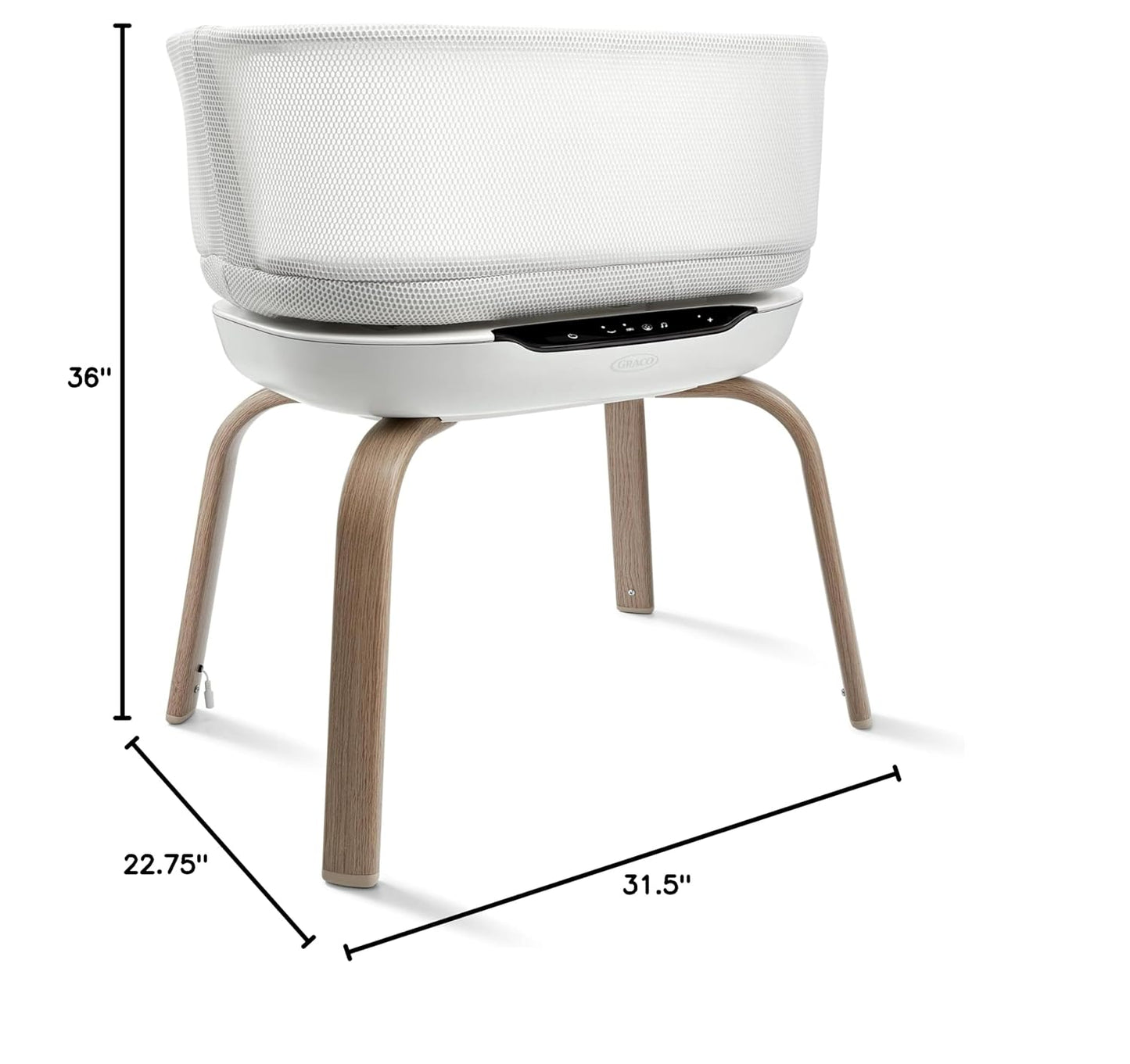 Image displaying a baby bassinet and it's dimensions